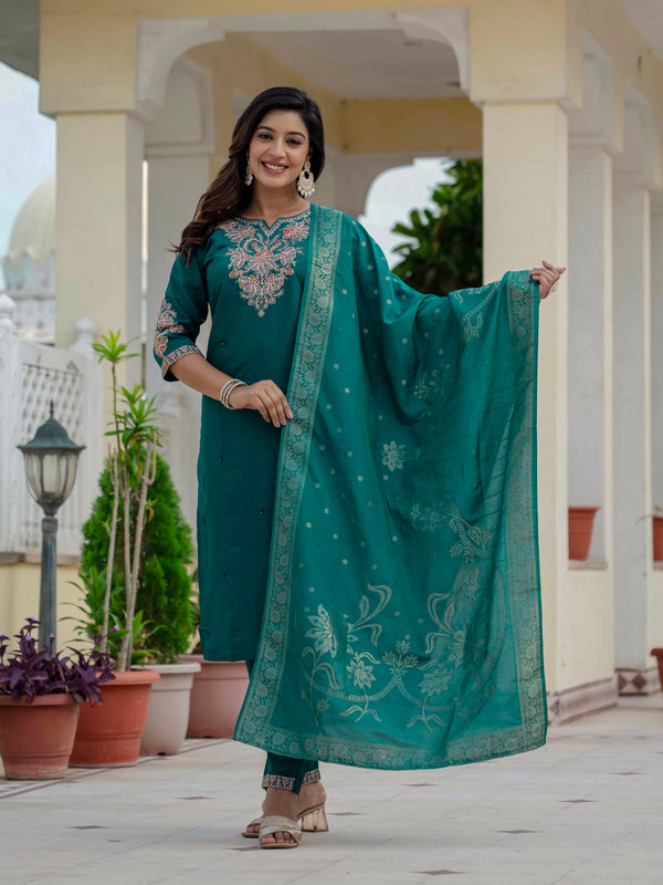 Elegant Straight Kurti Pant Dupatta Set