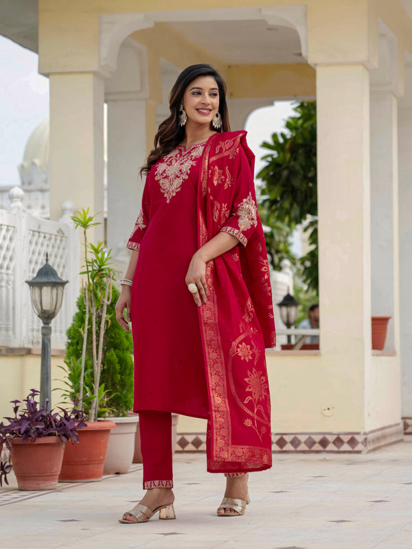 Elegant Straight Kurti Pant Dupatta Set