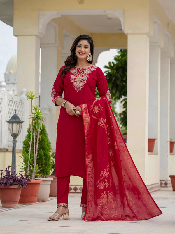 Elegant Straight Kurti Pant Dupatta Set