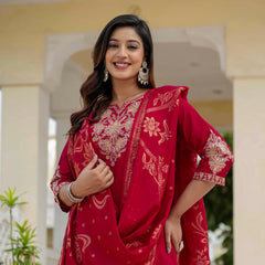 Elegant Straight Kurti Pant Dupatta Set