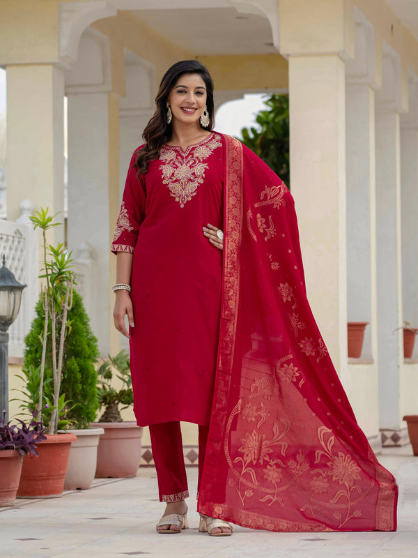 Elegant Straight Kurti Pant Dupatta Set