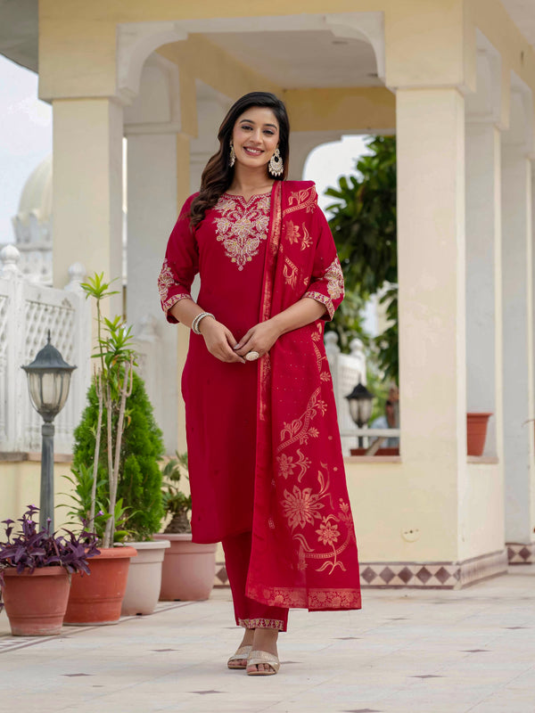 Elegant Straight Kurti Pant Dupatta Set