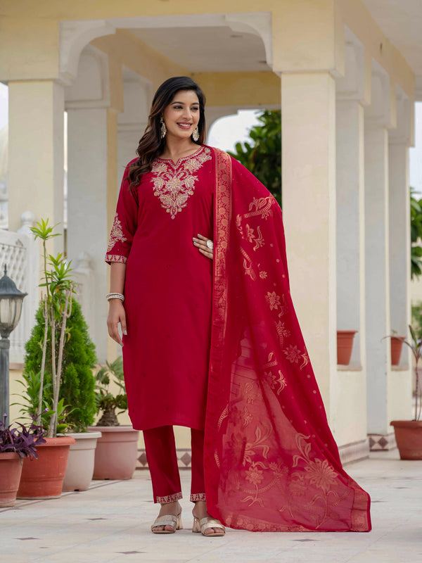 Elegant Straight Kurti Pant Dupatta Set