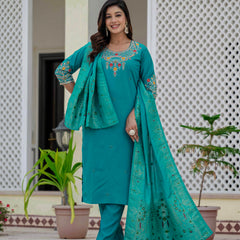 Elegant Straight Kurti Pant Dupatta Set