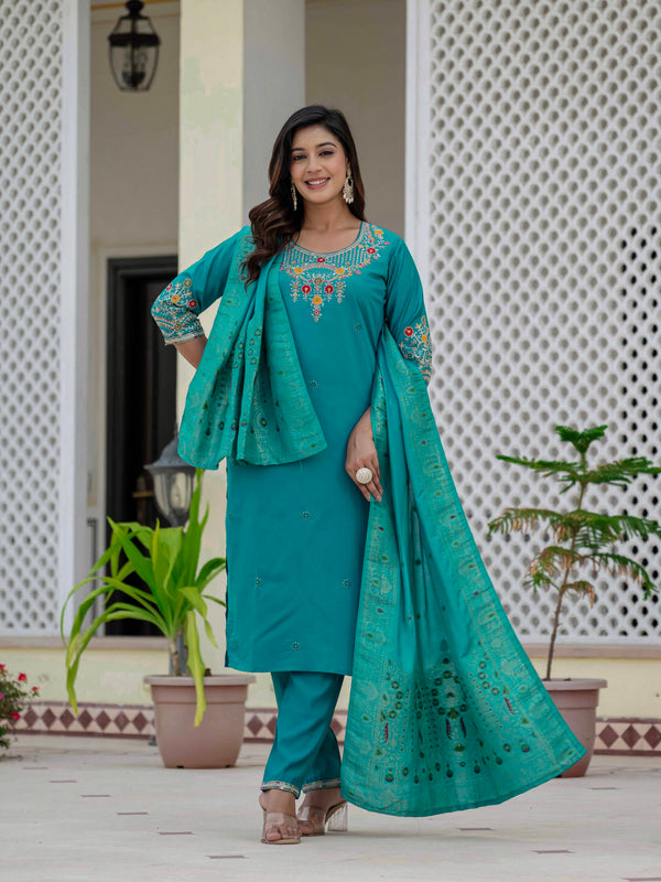 Elegant Straight Kurti Pant Dupatta Set