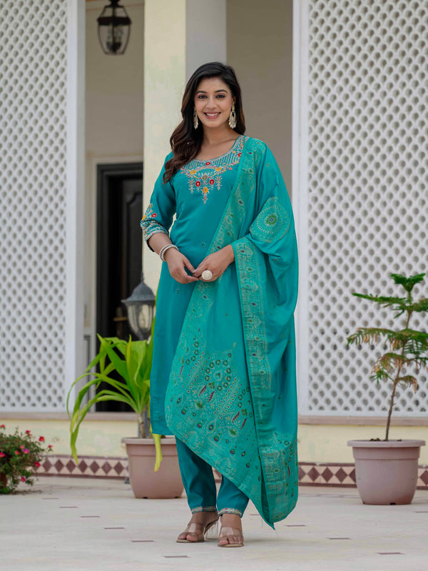 Elegant Straight Kurti Pant Dupatta Set