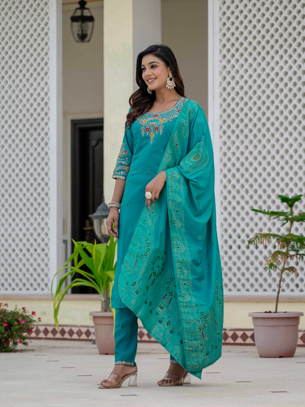 Elegant Straight Kurti Pant Dupatta Set