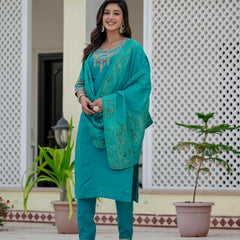 Elegant Straight Kurti Pant Dupatta Set