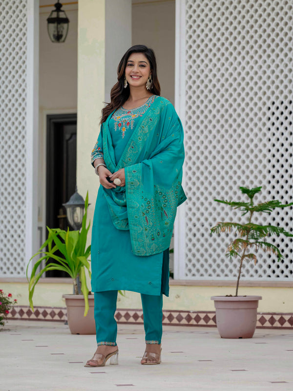 Elegant Straight Kurti Pant Dupatta Set