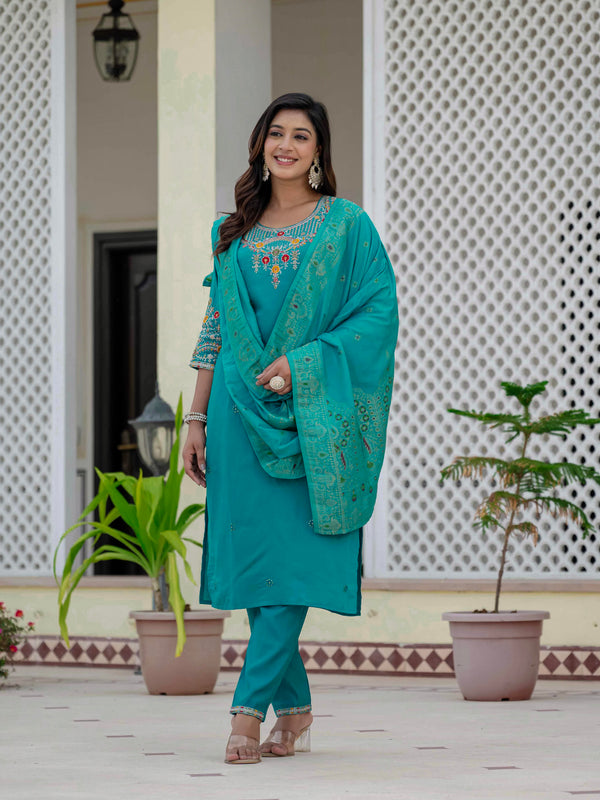 Elegant Straight Kurti Pant Dupatta Set