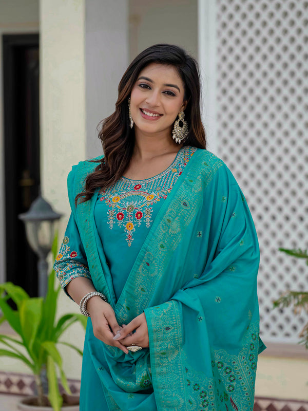 Elegant Straight Kurti Pant Dupatta Set