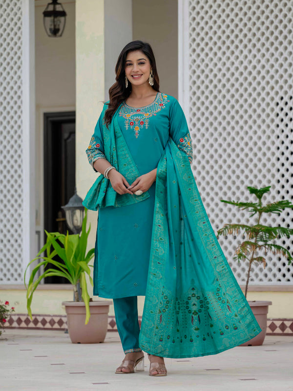 Elegant Straight Kurti Pant Dupatta Set