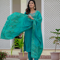 Elegant Straight Kurti Pant Dupatta Set