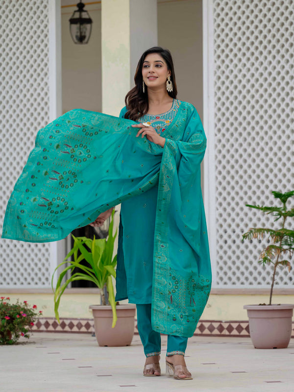 Elegant Straight Kurti Pant Dupatta Set