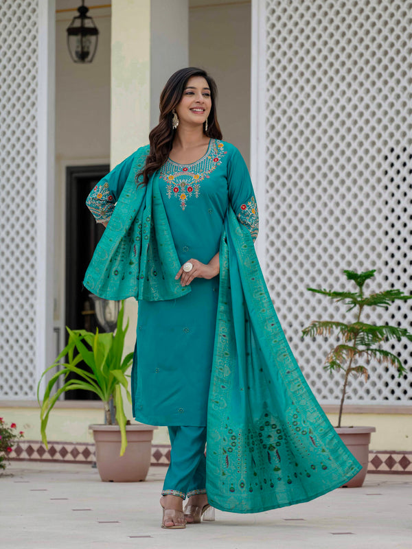 Elegant Straight Kurti Pant Dupatta Set