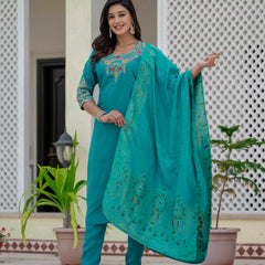 Elegant Straight Kurti Pant Dupatta Set