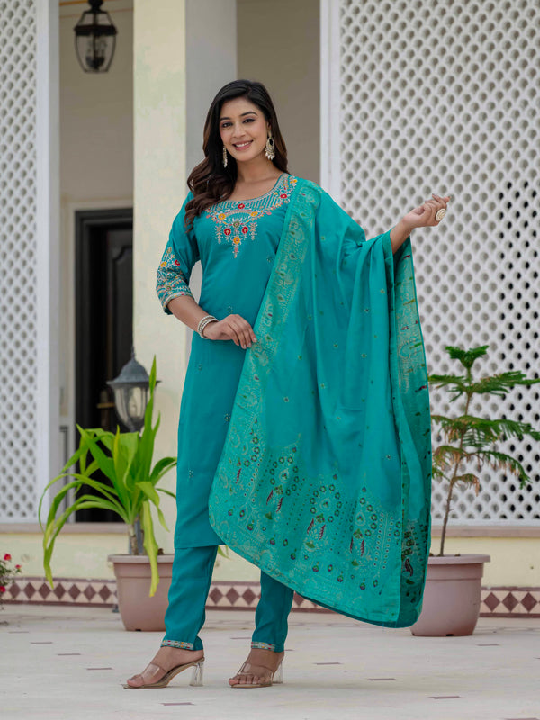 Elegant Straight Kurti Pant Dupatta Set