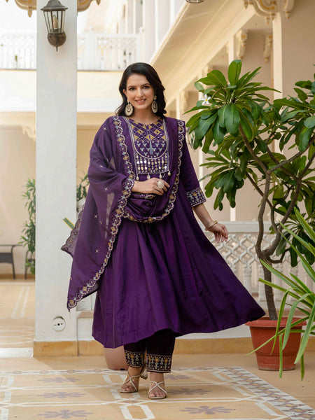Anarkali Kurti Pant Dupatta Set