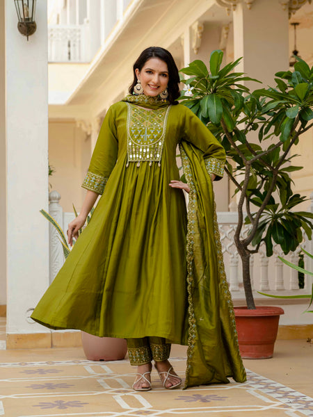 Anarkali Kurti Pant Dupatta Set