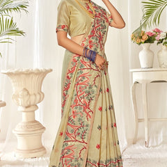 Tulip Linen Cotton Saree with Big Border Parrot & Flower Pallu
