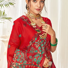 Tulip Linen Cotton Saree with Big Border Parrot & Flower Pallu