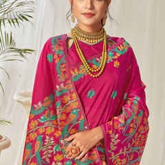 Tulip Linen Cotton Saree with Big Border Parrot & Flower Pallu