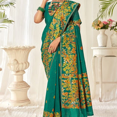 Tulip Linen Cotton Saree with Big Border Parrot & Flower Pallu