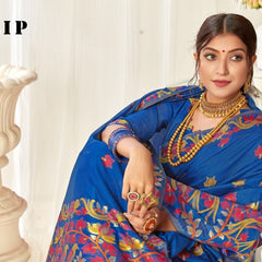Tulip Linen Cotton Saree with Big Border Parrot & Flower Pallu