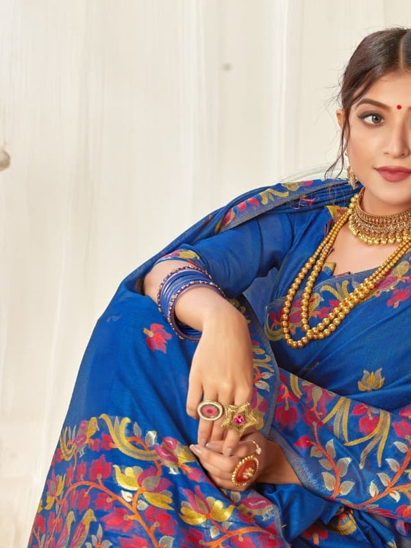 Tulip Linen Cotton Saree with Big Border Parrot & Flower Pallu