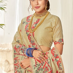 Tulip Linen Cotton Saree with Big Border Parrot & Flower Pallu