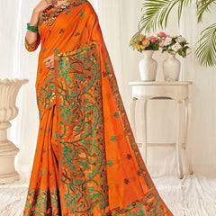 Tulip Linen Cotton Saree with Big Border Parrot & Flower Pallu