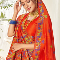 Tulip Linen Cotton Saree with Big Border Parrot & Flower Pallu