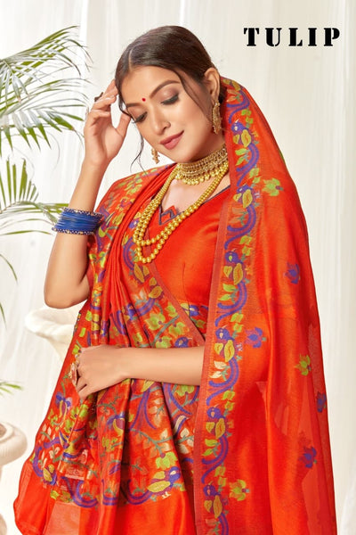 Tulip Linen Cotton Saree with Big Border Parrot & Flower Pallu