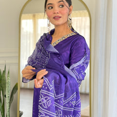 French Crepe With Print Kurti Pant Set With Dupatta (Straight Suit Set)