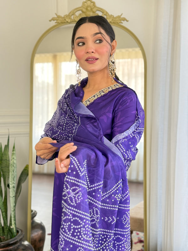 French Crepe With Print Kurti Pant Set With Dupatta (Straight Suit Set)
