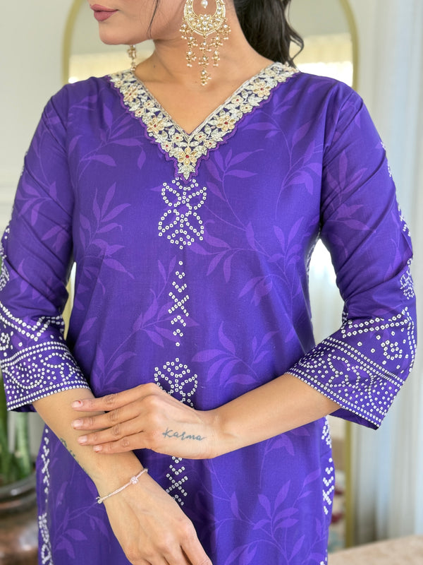 French Crepe With Print Kurti Pant Set With Dupatta (Straight Suit Set)