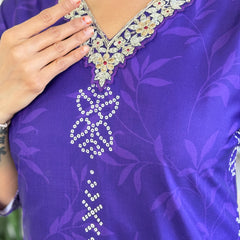 French Crepe With Print Kurti Pant Set With Dupatta (Straight Suit Set)