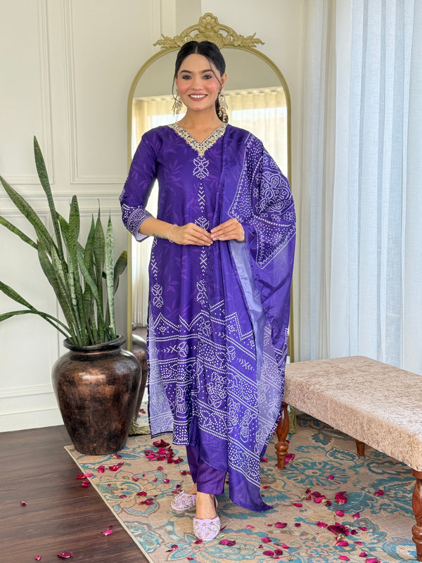 French Crepe With Print Kurti Pant Set With Dupatta (Straight Suit Set)
