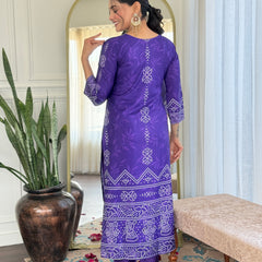 French Crepe With Print Kurti Pant Set With Dupatta (Straight Suit Set)