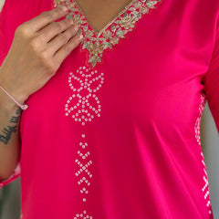 French Crepe With Print Kurti Pant Set With Dupatta (Straight Suit Set)