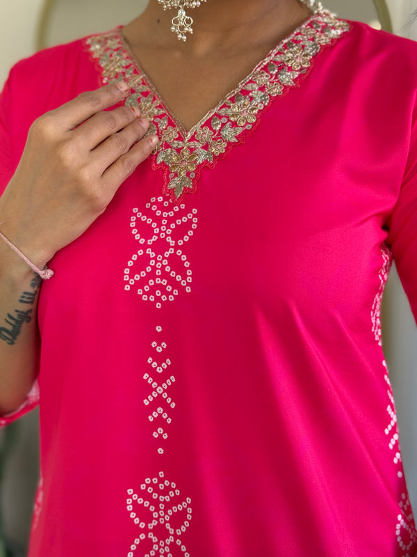 French Crepe With Print Kurti Pant Set With Dupatta (Straight Suit Set)