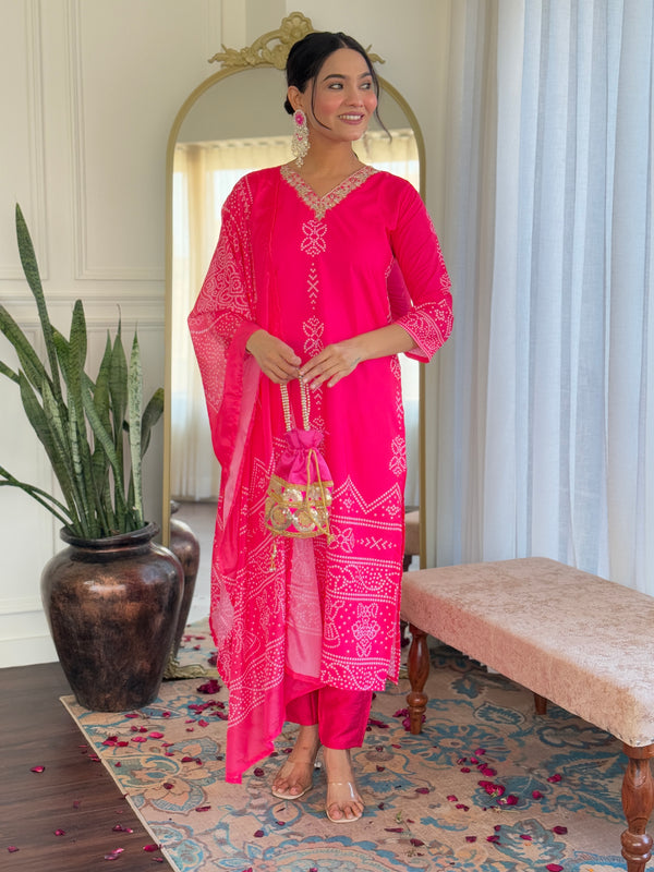 French Crepe With Print Kurti Pant Set With Dupatta (Straight Suit Set)
